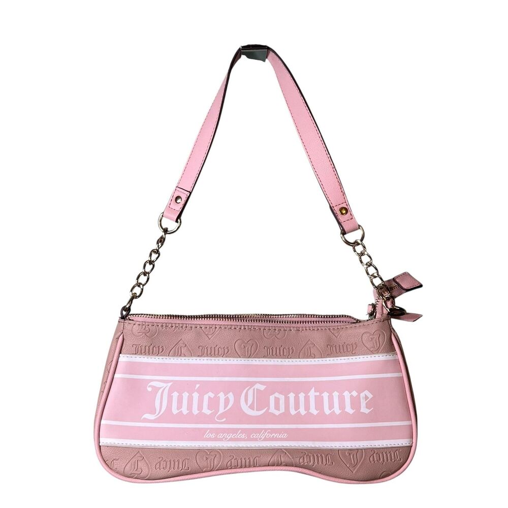 Juicy Couture Shoulder Bag Womens Embossed Heart Leather Purse Y2K Retro